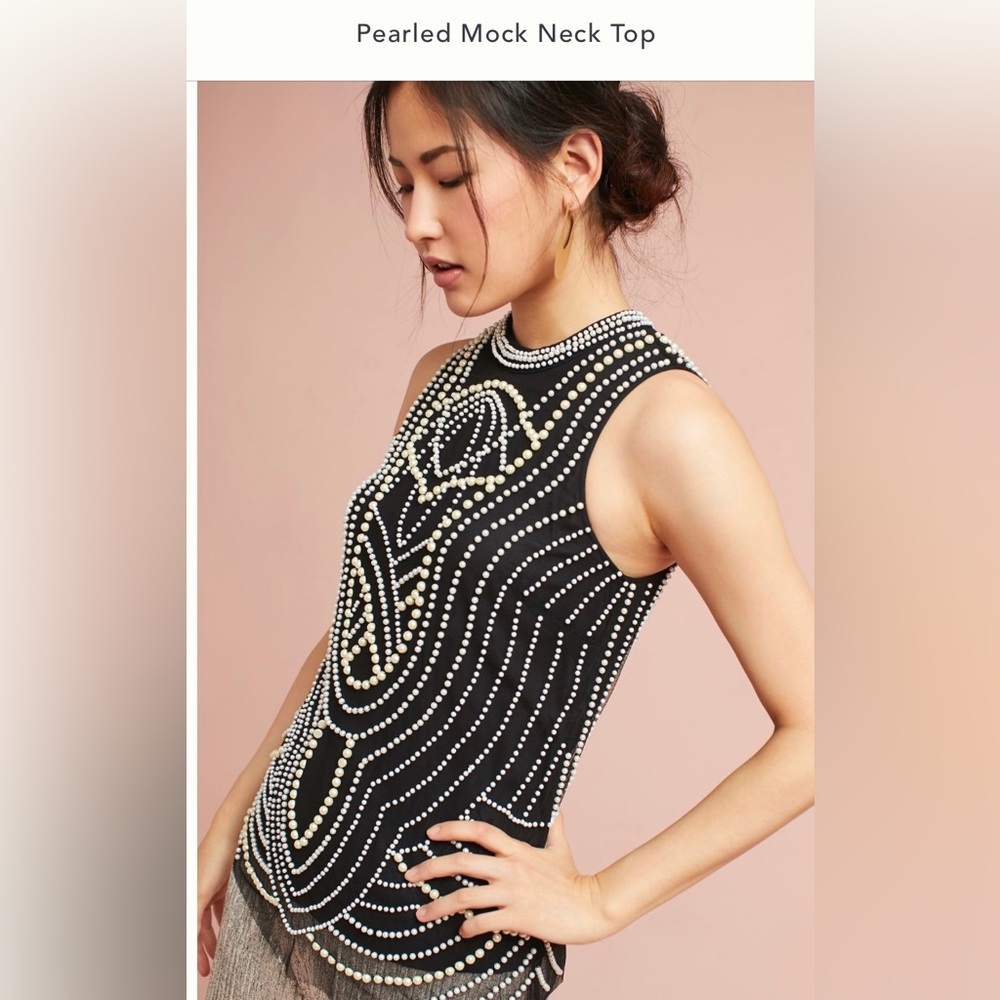 Moulinette souers black shirt high neck with Pearl detail. Size small. Like new.